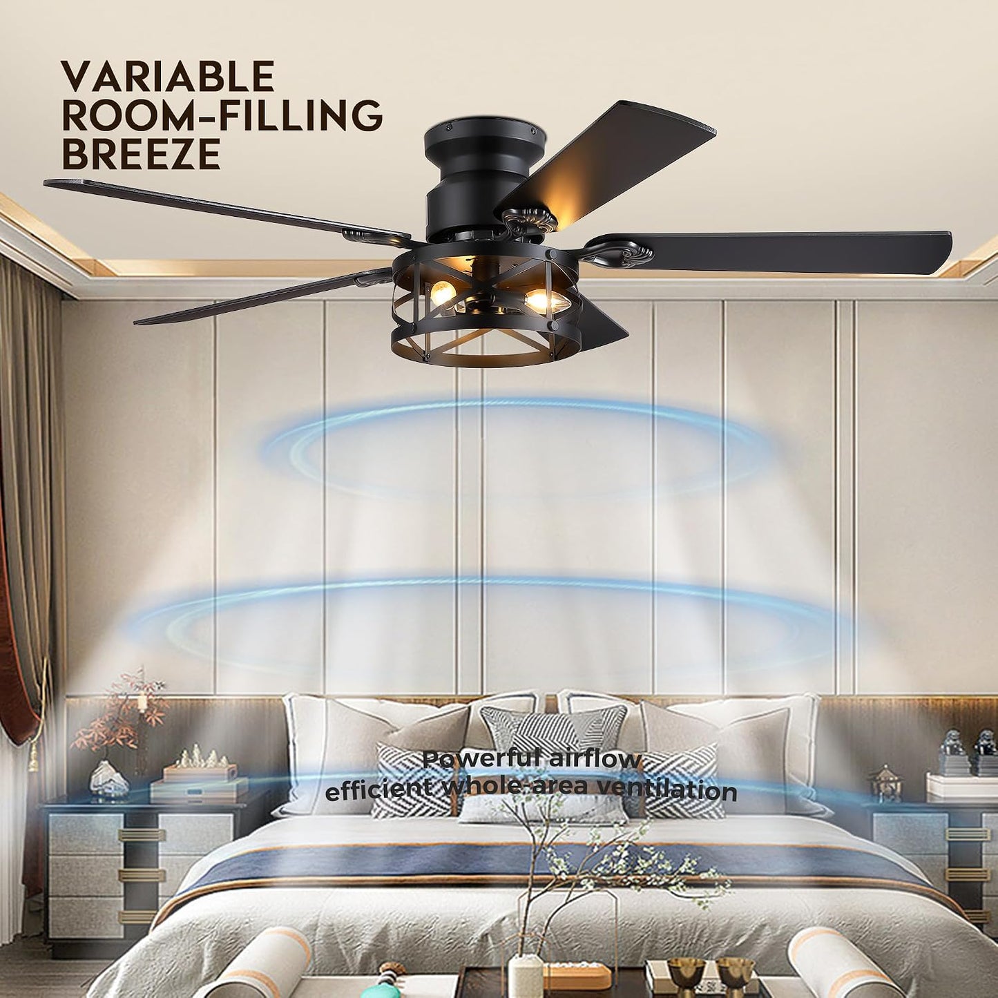 JSAITEE 52" Farmhouse Flush Mount Ceiling Fans with Lights, No Bulbs