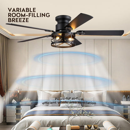 JSAITEE 52" Farmhouse Flush Mount Ceiling Fans with Lights, No Bulbs