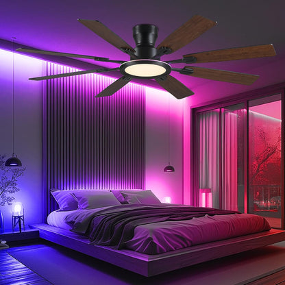 Ceiling Fans with Lights -60in Brown Flush Mount Ceiling Fan with RGB SY8888-Black-RGB SY8888-White-RGB SY8888-Brown-RGB