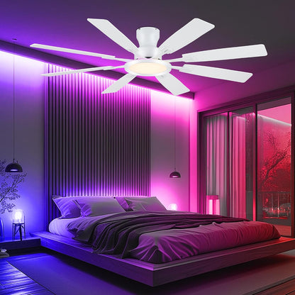 Ceiling Fans with Lights -60in Brown Flush Mount Ceiling Fan with RGB SY8888-Black-RGB SY8888-White-RGB SY8888-Brown-RGB