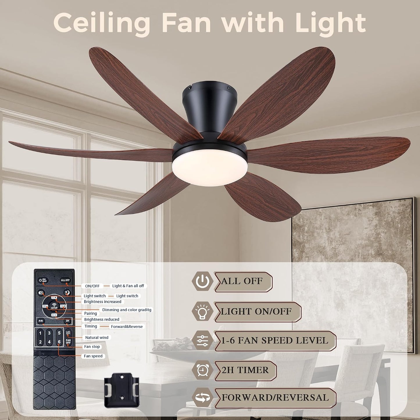 GJeg Ceiling Fans with Lights,42" Low Profile Ceiling Fan SY-89 Brown SY-89 Silver SY-89 Gold SY-89-White-42 SY-89-Black-42