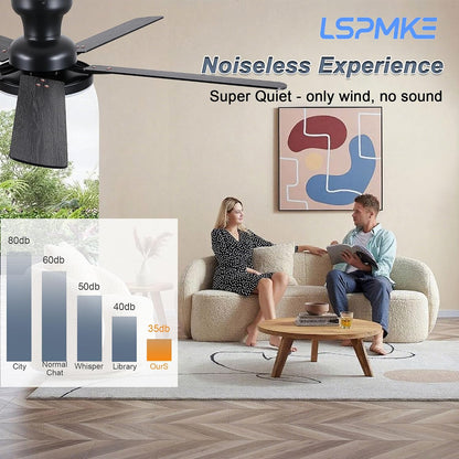 52" Ceiling Fan with Light, Remote Control, 3CCT Dimmable Noiseless DC Motor, Modern Indoor Lighting Fixture for Bedroom, Kitchen LSP-266-Black LSP-266-White LSP-266-Brown LSP-266-Nickel