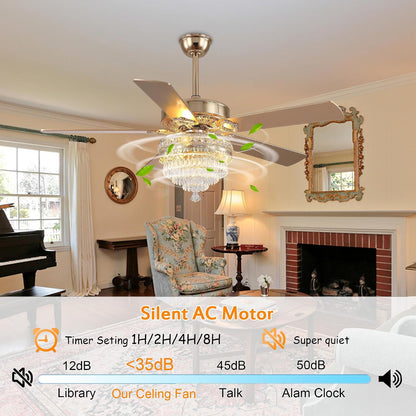 Crystal Ceiling Fan Fandelier with Lights - Retro Outdoor Fans (52" ) 5888 5888-Silver 52 5888-Gold 52