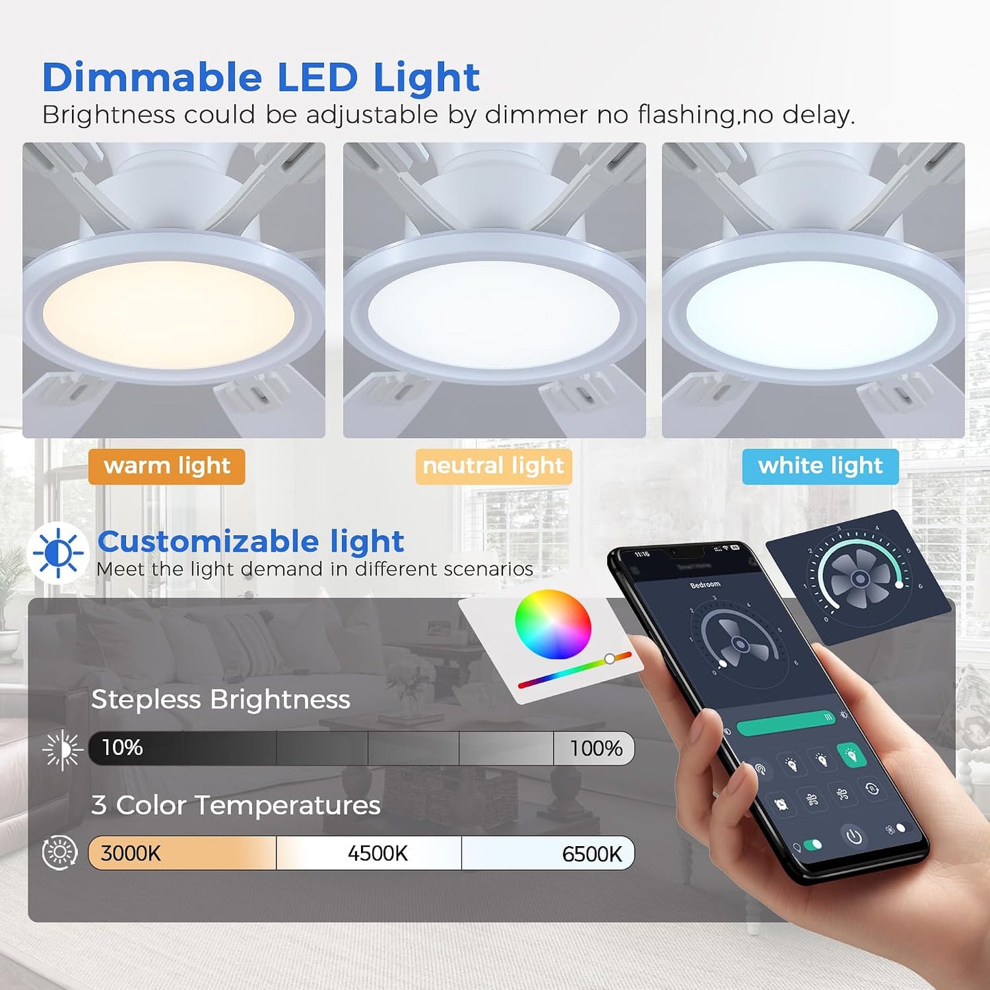 Ceiling Fans with Lights -60in Brown Flush Mount Ceiling Fan with RGB SY8888-Black-RGB SY8888-White-RGB SY8888-Brown-RGB