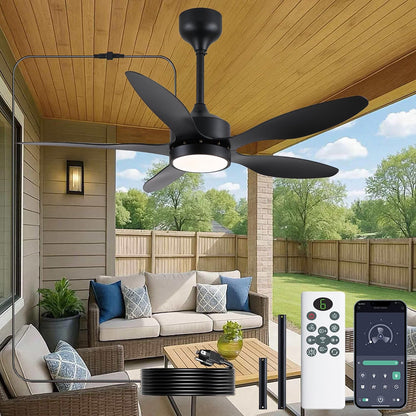 46 inch Waterproof Outdoor Ceiling Fan with Lights and Remote,IP65 Hanging Gazebo Fan with 3CCT 6-Speed DC Motor,Brown Wet Rated Plug in Ceiling Fan with Cord for Patios Porch Pergola LSP-36WP-Black LSP-36WP-White LSP-36WP-Brown