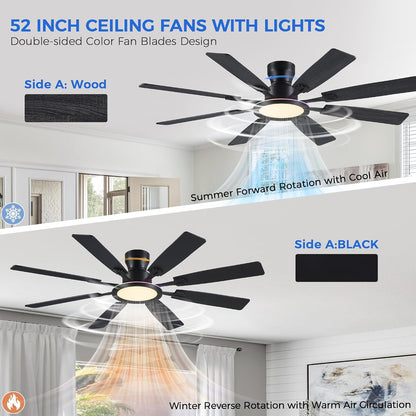 Ceiling Fans with Lights -60in Brown Flush Mount Ceiling Fan with RGB SY8888-Black-RGB SY8888-White-RGB SY8888-Brown-RGB