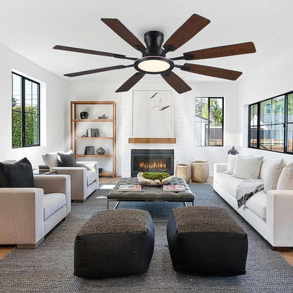 JSAITEE 60Inch Ceiling Fan with Lights Low Profile Flush Mount Brown RGB