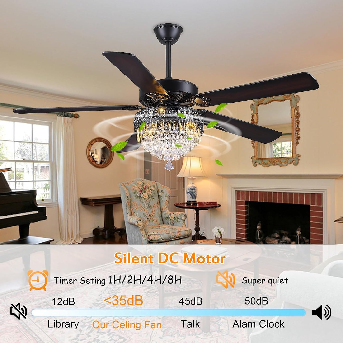 Crystal Ceiling Fan Fandelier with Lights-Outdoor Ceiling Fans (62" ) (72" )