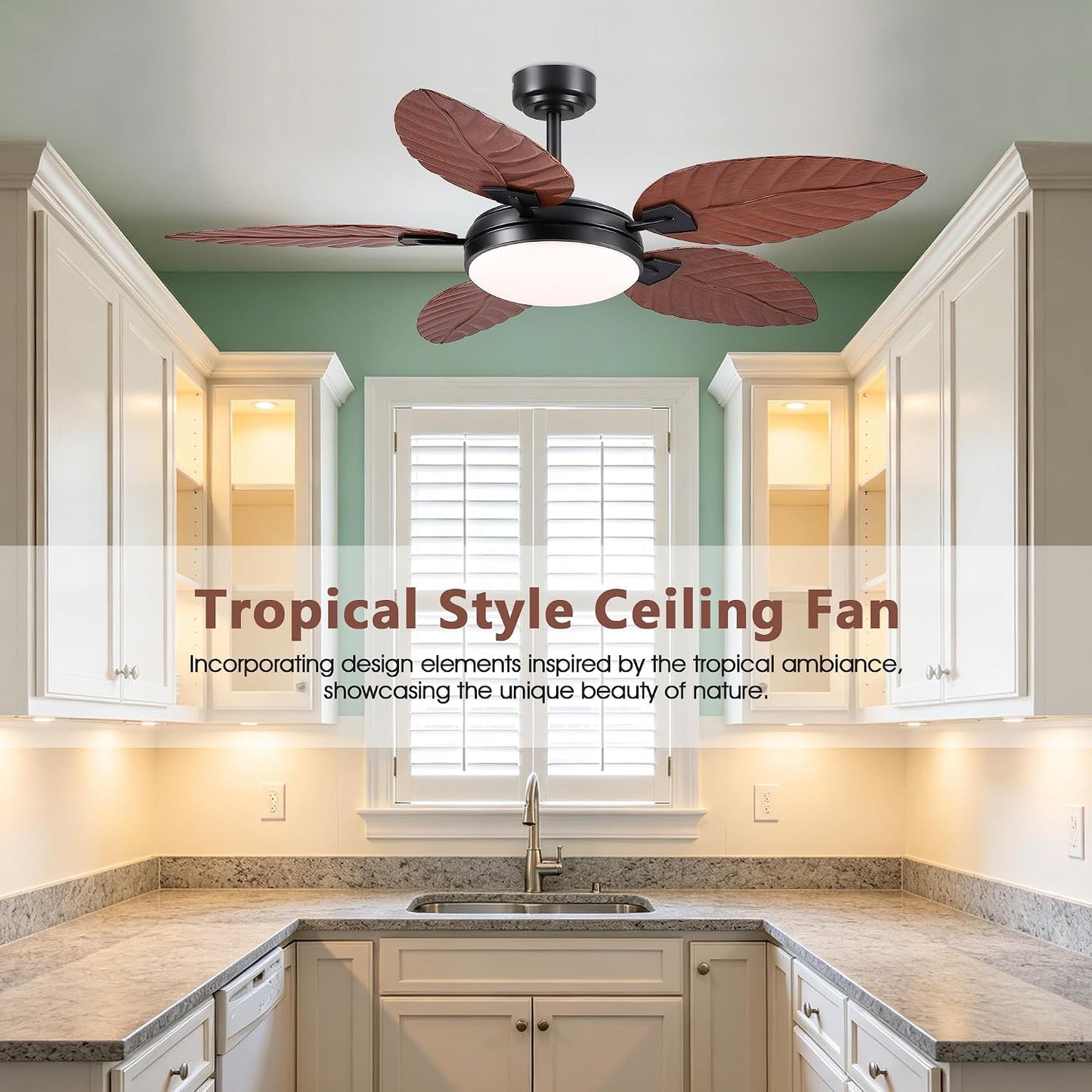 GJeg Tropical Ceiling Fans with Lights,52" Outdoor Palm Leaf Ceiling Fans 888-Black 52 888-White 52 888-Brown 52 888-Dark brown 52 888-Light brown 52