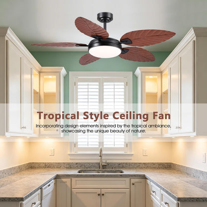 GJeg Tropical Ceiling Fans with Lights,52" Outdoor Palm Leaf Ceiling Fans 888-Black 52 888-White 52 888-Brown 52 888-Dark brown 52 888-Light brown 52