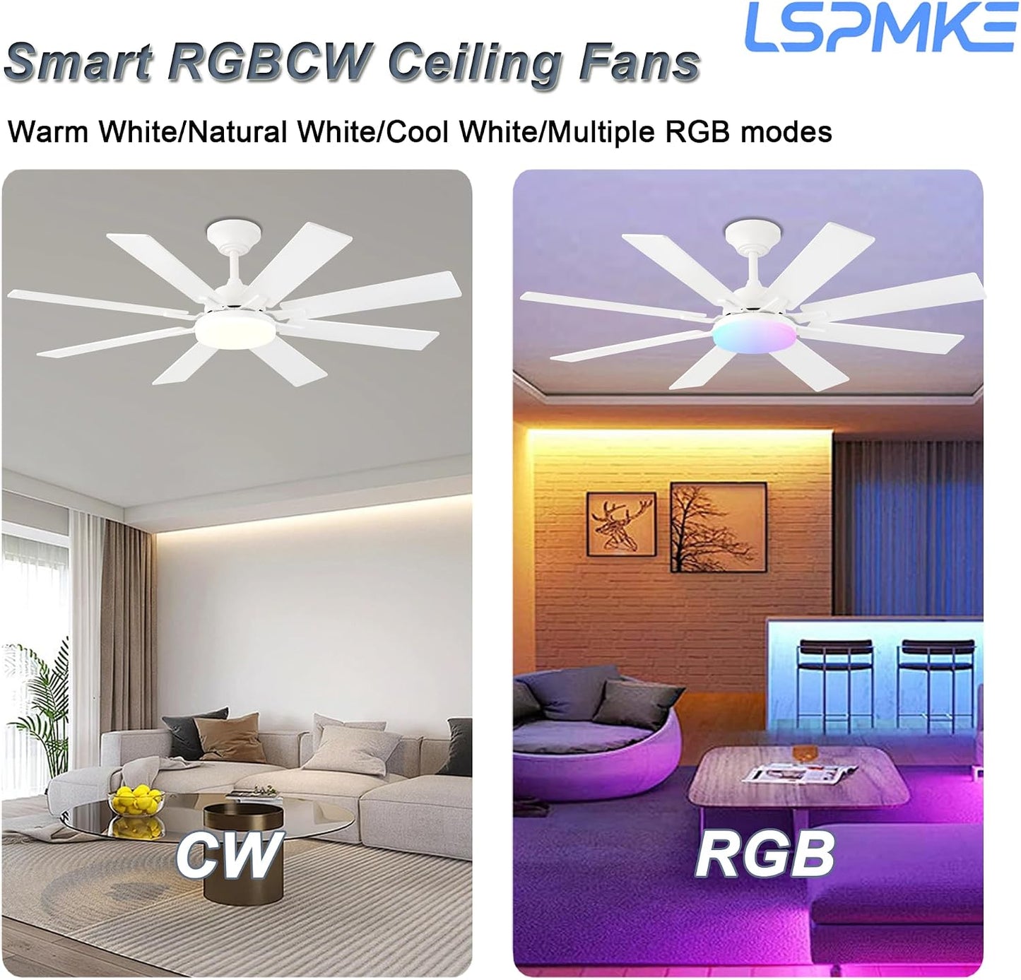 Ceiling Fan With Light & Remote Indoor/Outdoor Use 52 Inch Black White Brown Nickel LSP-100-Black LSP-100-White LSP-100-Brown LSP-100-Nickel