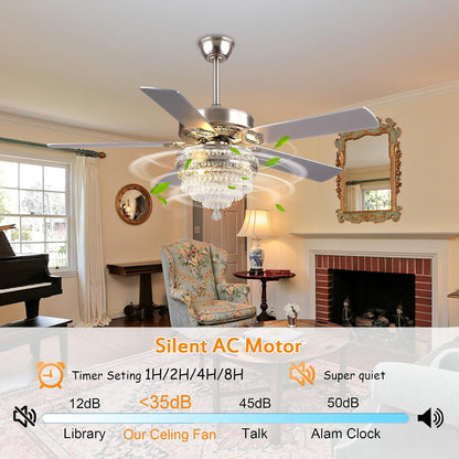 Crystal Ceiling Fan Fandelier with Lights - Retro Outdoor Fans (52" ) 5888 5888-Silver 52 5888-Gold 52