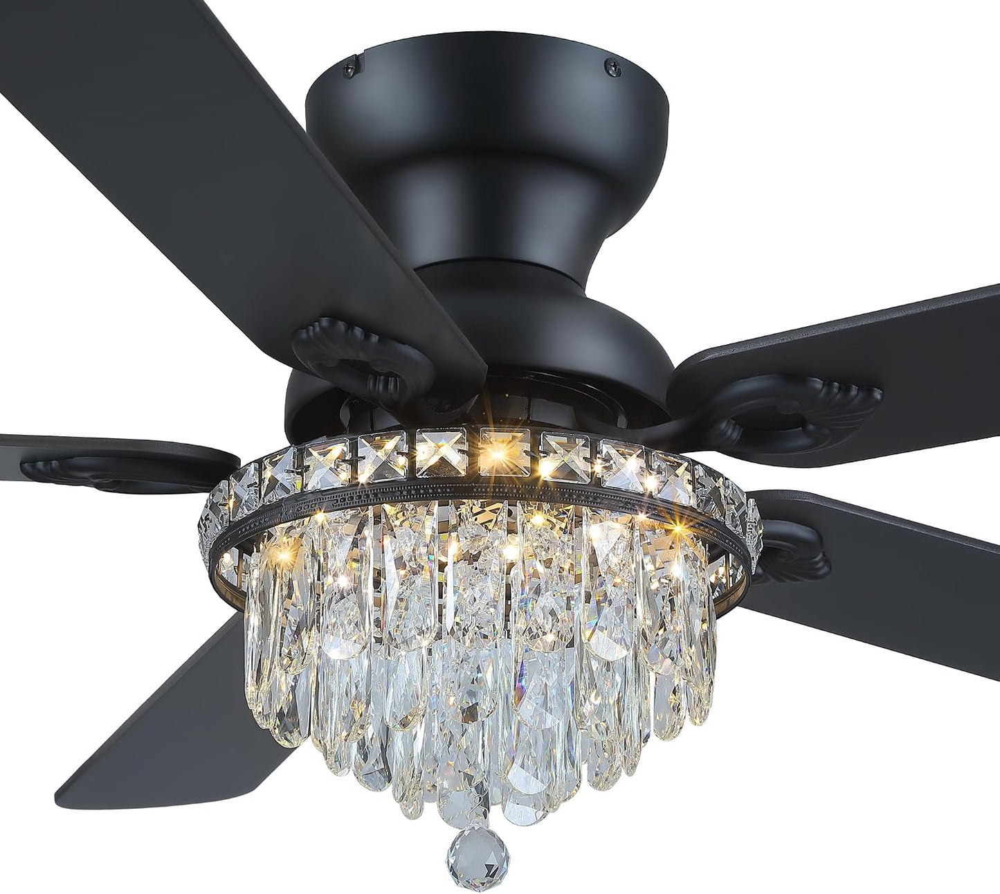 Crystal Ceiling Fan Fandelier with Lights-Modern Ceiling Fan(52" )5889-Black 5890-Black