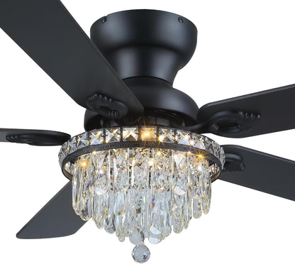 Crystal Ceiling Fan Fandelier with Lights-Modern Ceiling Fan(52" )5889-Black 5890-Black