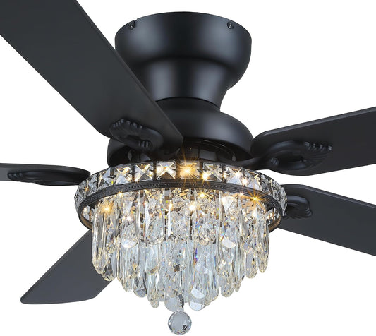 Crystal Ceiling Fan Fandelier with Lights-Modern Ceiling Fan(52" )5889-Black 5890-Black