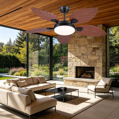 GJeg Tropical Ceiling Fans with Lights,52" Outdoor Palm Leaf Ceiling Fans 888-Black 52 888-White 52 888-Brown 52 888-Dark brown 52 888-Light brown 52