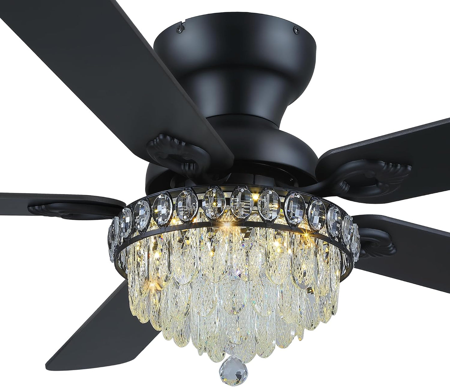 Crystal Ceiling Fan Fandelier with Lights-Modern Ceiling Fan(52" )5889-Black 5890-Black
