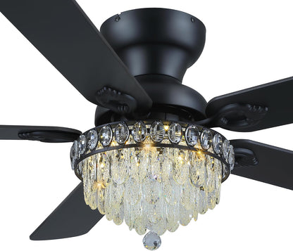 Crystal Ceiling Fan Fandelier with Lights-Modern Ceiling Fan(52" )5889-Black 5890-Black