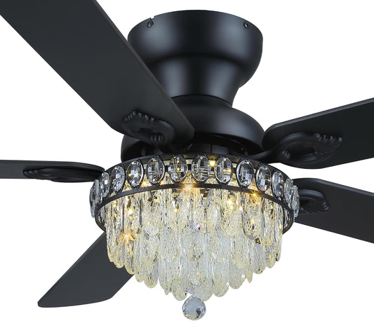 Crystal Ceiling Fan Fandelier with Lights-Modern Ceiling Fan(52" )5889-Black 5890-Black