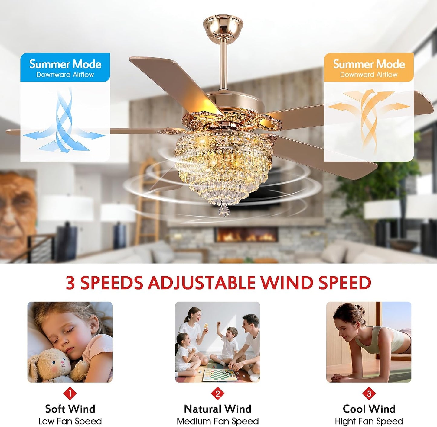 Crystal Ceiling Fan Fandelier with Lights-Outdoor Ceiling Fans (62" ) (72" )