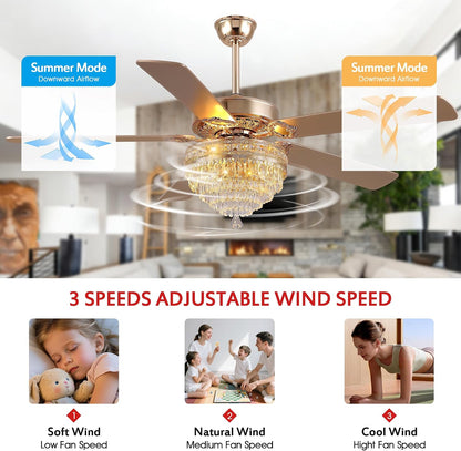 Crystal Ceiling Fan Fandelier with Lights-Outdoor Ceiling Fans (62" ) (72" )