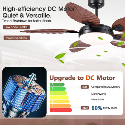 GJeg Tropical Ceiling Fans with Lights,52" Outdoor Palm Leaf Ceiling Fans 888-Black 52 888-White 52 888-Brown 52 888-Dark brown 52 888-Light brown 52