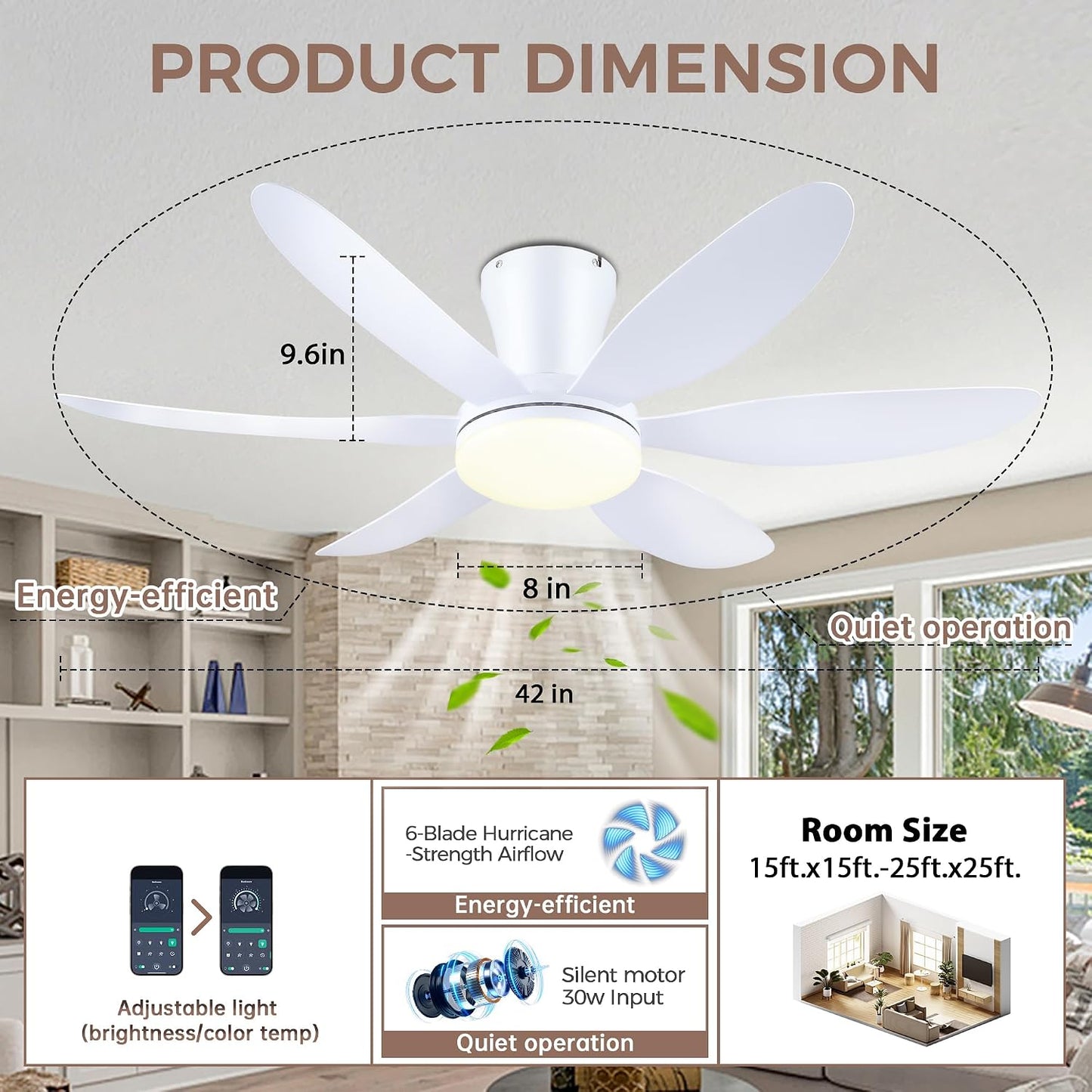GJeg Ceiling Fans with Lights,42" Low Profile Ceiling Fan SY-89 Brown SY-89 Silver SY-89 Gold SY-89-White-42 SY-89-Black-42