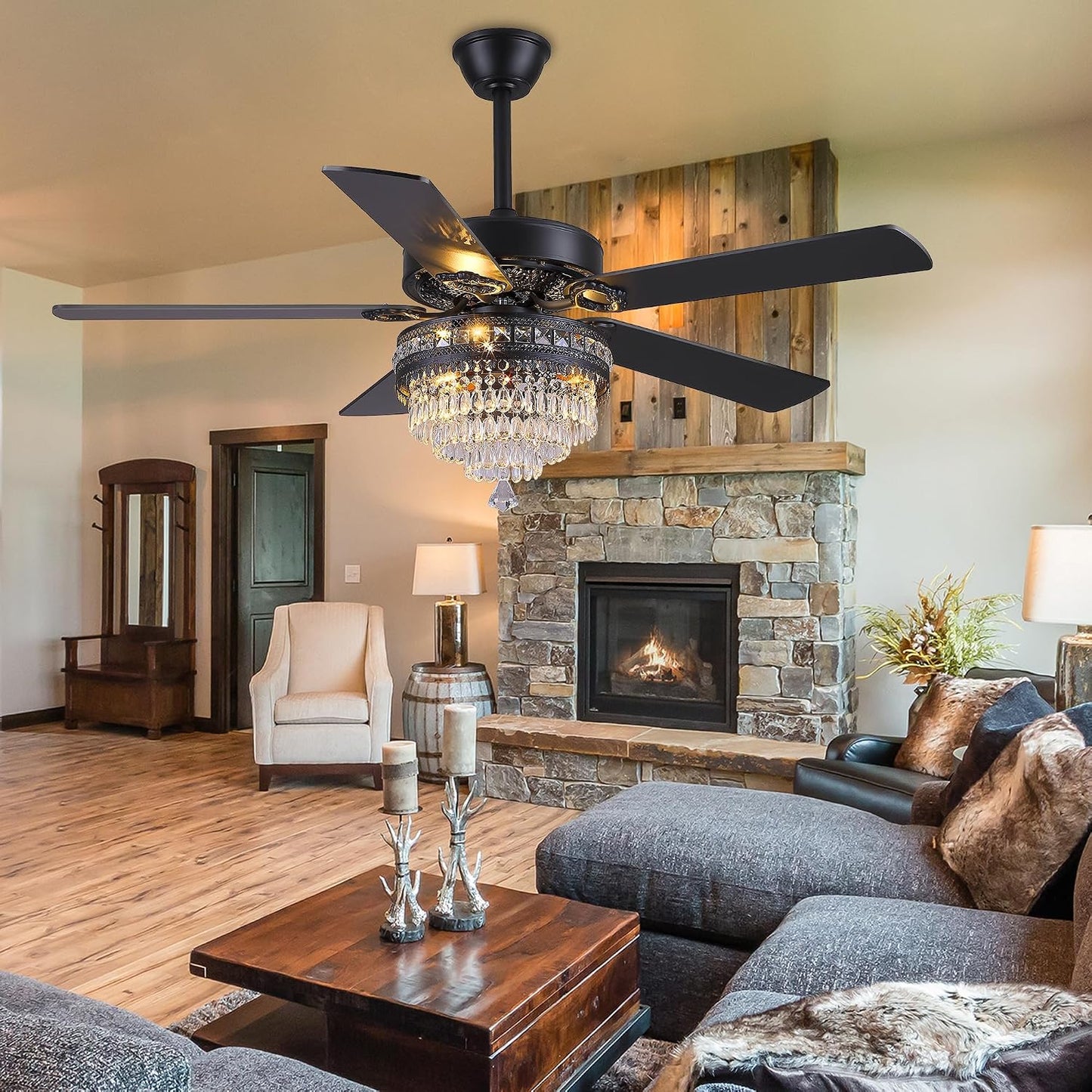 Crystal Ceiling Fan Fandelier with Lights - Retro Outdoor Fans (52" ) 5888 5888-Silver 52 5888-Gold 52