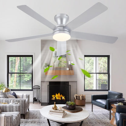 Ceiling Fans with Lights,46" Black Flush Mount Ceiling Fan Light with ABS Blades Reversible,3CCT Dimmable, Low Profile Fan Light for Indoor Modern Bedroom, Kitchen