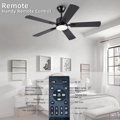 46inch Modern Ceiling Fans with Lights APP/Remote Control, Black Reversible 6 Speeds DC Motor, Noiseless, Dimmable 3CCT LED, Memory Function, 5 Dual Finish Blades for Bedroom Living Room