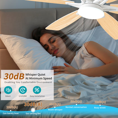 52inch  Ceiling Fans with Lights and Remote/App Control, Low Profile Ceiling Fan with Light and 6 Double-Side blades, Flush Mount, LED/RGB Dimmable DC Reversible Modern Ceiling Fan for Bedroom