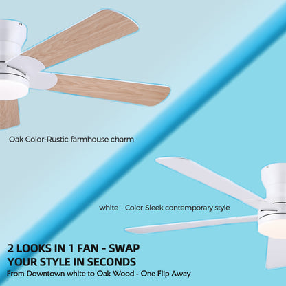 52inch Black Ceiling Fan with Light and Remote- Flush Mount Fan Light with 5 Reversible Blades, 3CCT Dimmable, DC, Low Profile Ceiling Fan for Indoor, Outdoor, Summer