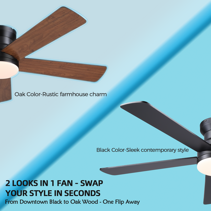 Flush Mount Ceiling Fan with Light and Remote/APP - 48" Low Profile Ceiling Fan with 3CCT Dimmable, 5 Reversible Blades, Modern Indoor Fan Light Fixtures for Bedroom, Kitchen