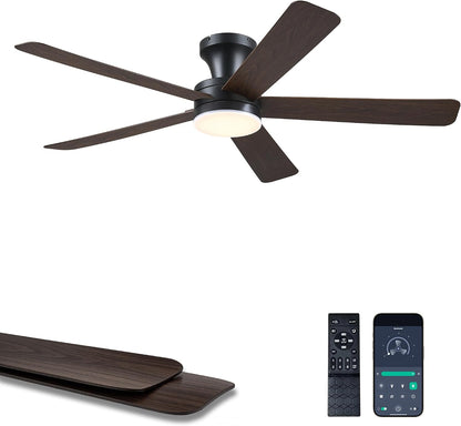 Ceiling Fans with Lights,46" Black Flush Mount Ceiling Fan Light with ABS Blades Reversible,3CCT Dimmable, Low Profile Fan Light for Indoor Modern Bedroom, Kitchen
