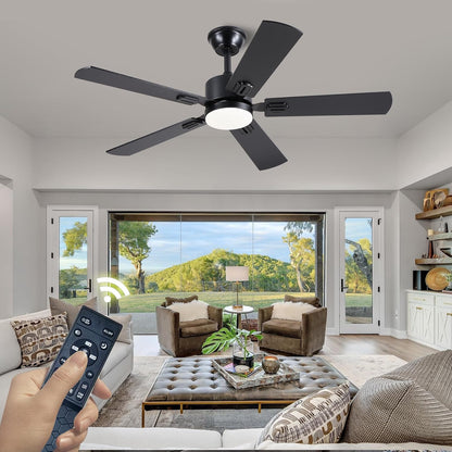 46inch Modern Ceiling Fans with Lights APP/Remote Control, Black Reversible 6 Speeds DC Motor, Noiseless, Dimmable 3CCT LED, Memory Function, 5 Dual Finish Blades for Bedroom Living Room