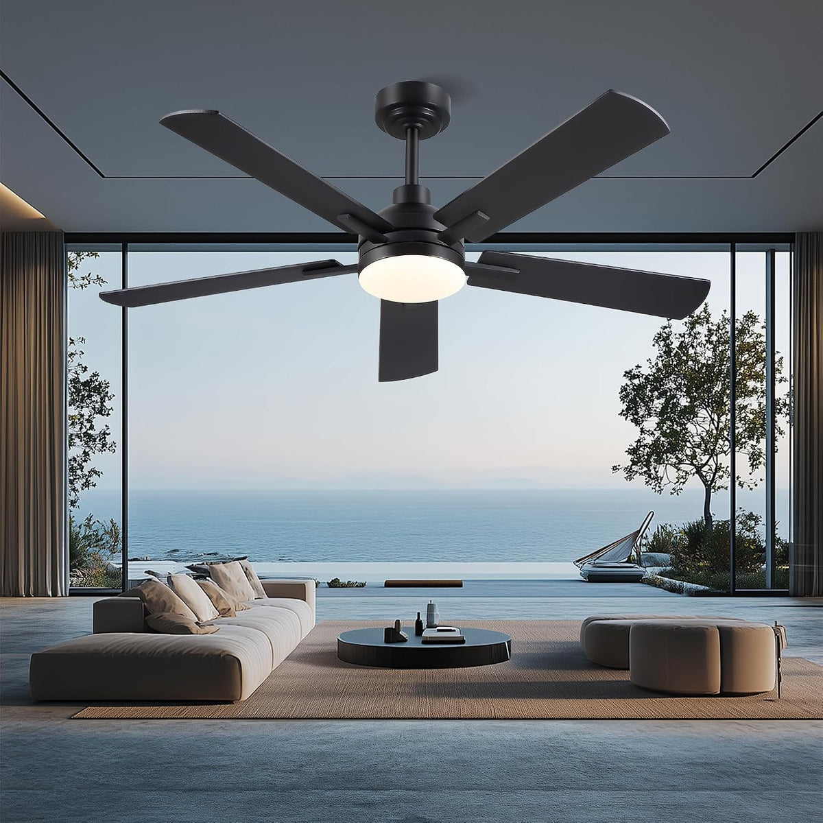 Ceiling Fans with Lights, 46"Black Low Profile Fan Light-Flush Mount Black Low Profile Fan Light-Flush Mount with 5 Reversible Blade,6 Wind Speed 3CCT Dimmable,Indoor Light Fixture for Bedroom