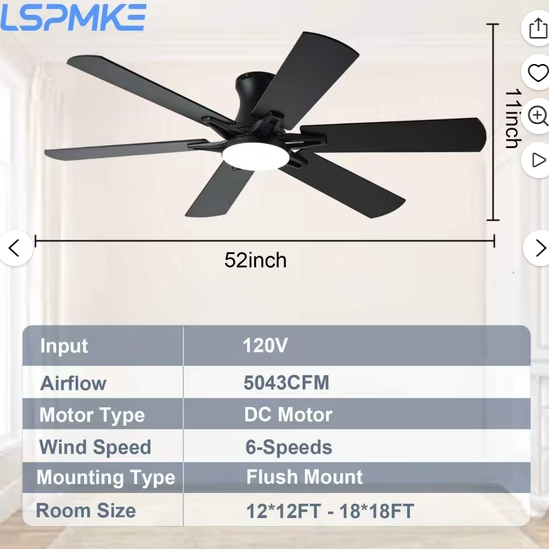 52 Inch Ceiling Fans with Lights, Low Profile Ceiling Fan with Light and Remote, Quite DC Motor,Flush Mount, 3CCT, Dimmable, Brown RGB Ceiling Fan for Bedroom, Living Room, Indoor/Outdoor Use