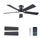 52Inch Ceiling Fan with Lights and Remotes, Modern Low Profile Flush Mount Ceiling Fans,DC Reversible Motor, 3CCT Dimmable,Noiseless,Dual Finish, Black 6 Speeds Ceiling Fan for Indoor/Outdoor