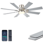 52 Inch Flush Mount Ceiling Fan With Light & Remote Control, 8‑Blade Reversible Quiet DC Motor, Modern Black Ceiling Fan for Bedroom, Kitchen, Living Room & Covered Patios