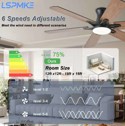 LSPMKE 52 Inch Ceiling Fan with Light and Remote, Low Profile Flush Mount Ceiling Fan, Quiet Reversible DC Motor, 3CCT Dimmable, Black RGB, for Bedroom, Living Room, Indoor/Outdoor