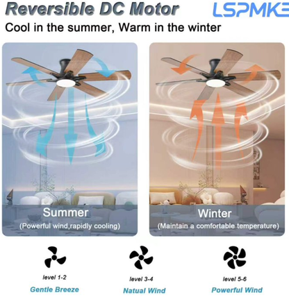 LSPMKE 52 Inch Ceiling Fan with Light and Remote, Low Profile Flush Mount Ceiling Fan, Quiet Reversible DC Motor, 3CCT Dimmable, Black RGB, for Bedroom, Living Room, Indoor/Outdoor