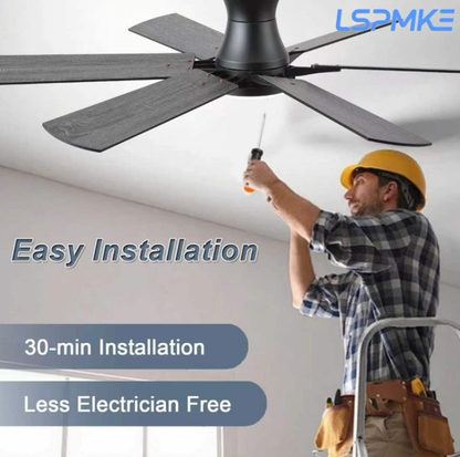 LSPMKE 52 Inch Ceiling Fan with Light and Remote, Low Profile Flush Mount Ceiling Fan, Quiet Reversible DC Motor, 3CCT Dimmable, Black RGB, for Bedroom, Living Room, Indoor/Outdoor